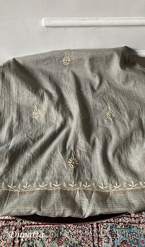 Women's Lakhnavi Handcrafted Mul Chanderi Unstitched Chikankari Full Suit - HONC0353415