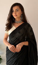 Load image into Gallery viewer, Women's Lakhnavi Handcrafted Pure Silk Georgette Chikankari Saree - HONC0310644
