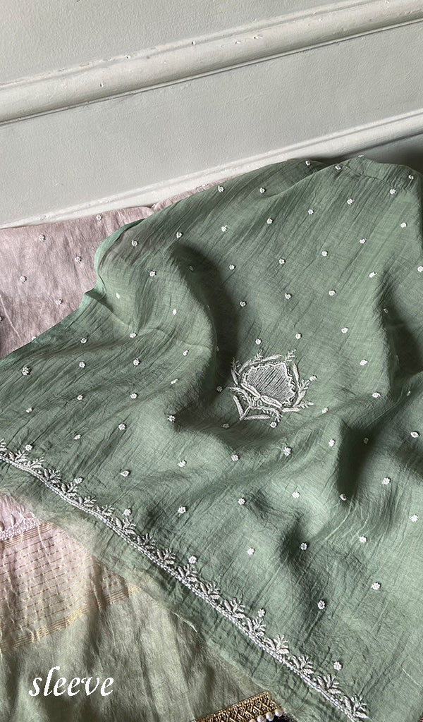 Women's Lakhnavi Handcrafted Mul Chanderi Unstitched Kurta And Dupatta Set- HONC0355598