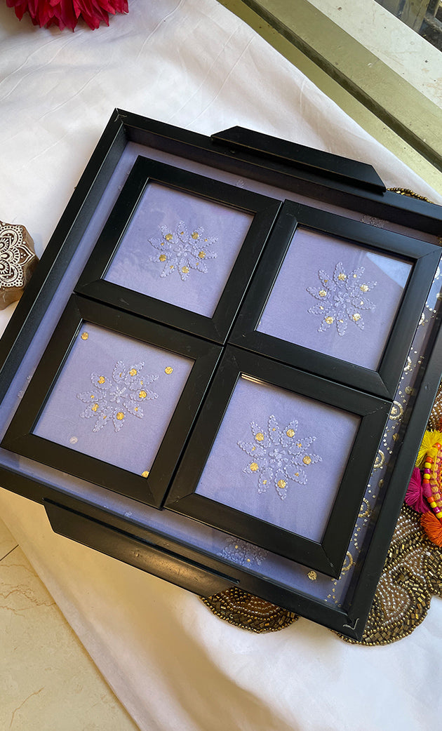 Chikankari Tray with Four Coasters - HONC0295533