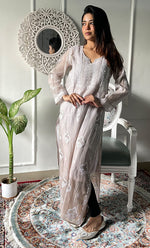 Load image into Gallery viewer, Women&#39;s Lucknowi Handcrafted Mul Chanderi Chikankari Kurti - HONC0329790
