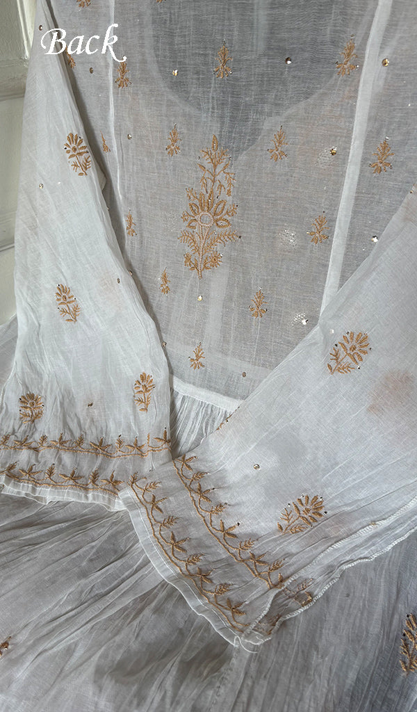 Women's Lakhnavi Handcrafted Mul Chanderi Semi - Stitchd Kurta And Dupatta Set - HONC0322122