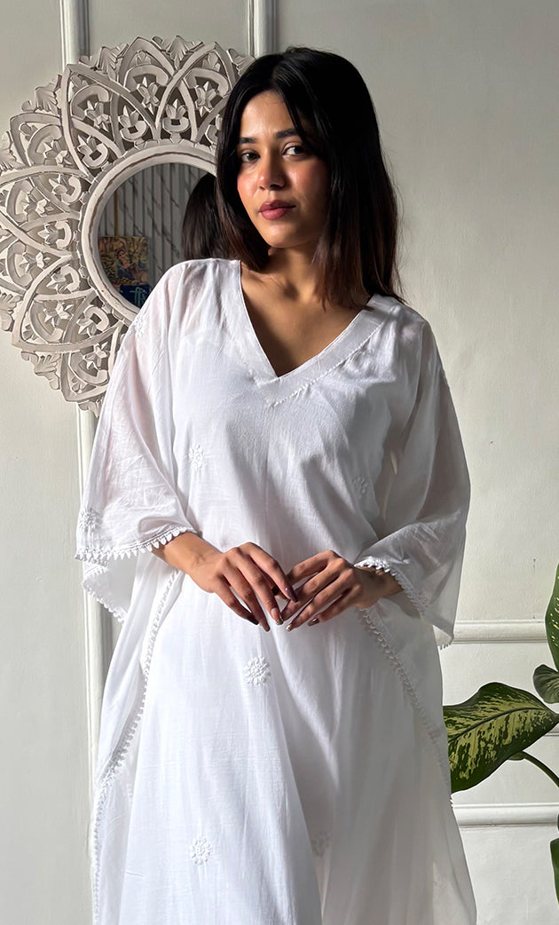 Women's Lucknowi Handcrafted Cotton Chikankari Kaftan - HONC0311104