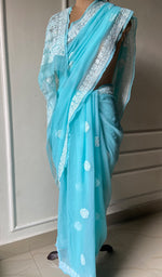 Load image into Gallery viewer, Women&#39;s Lakhnavi Handcrafted Faux-Georgette Chikankari Saree - HONC0228968
