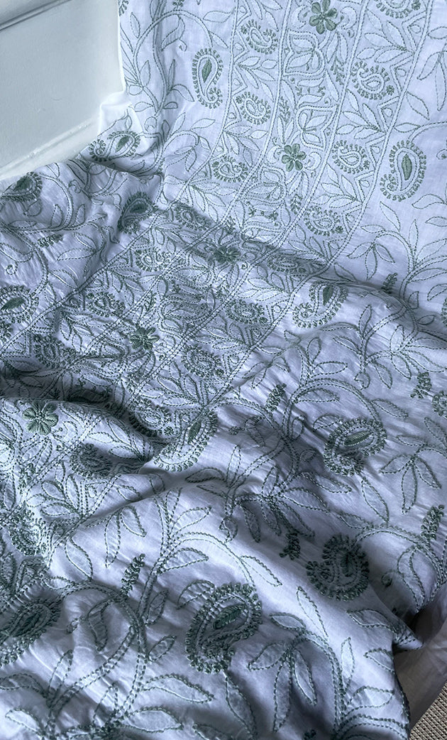 Women's Lakhnavi Handcrafted Cotton Chikankari Unstitched Kurti Fabric - HONC0318054