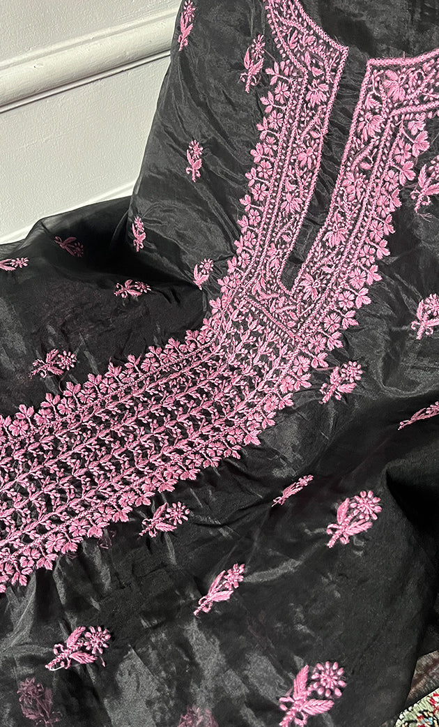 Charvi Women's Lakhnavi Handcrafted Organza Chikankari Unstitched Kurti Fabric - HONC0336175