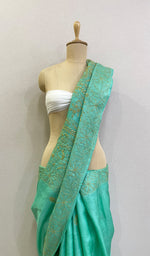 将图像加载到图库查看器中， Women&#39;s Lakhnavi Handcrafted Tussar Silk Chikankari Saree - HONC0200130
