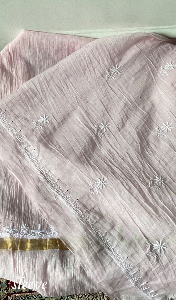 Women's Lakhnavi Handcrafted Mul Chanderi Unstitched Chikankari Full Suit - HONC0367573