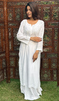 Zara Women's Lakhnavi Handcrafted Modal Cotton Chikankari Kurta And Skirt Set - HONC0251112