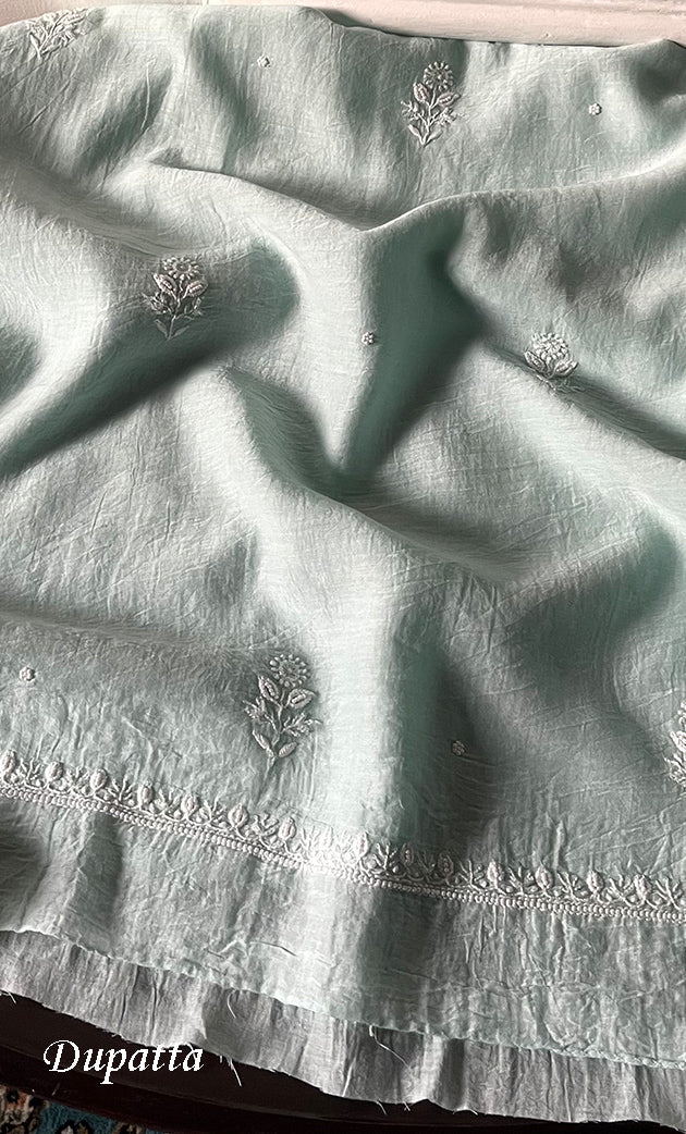 Women's Lakhnavi Handcrafted Unstitchd Mul Chanderi Kurta And Dupatta Set - HONC0329031