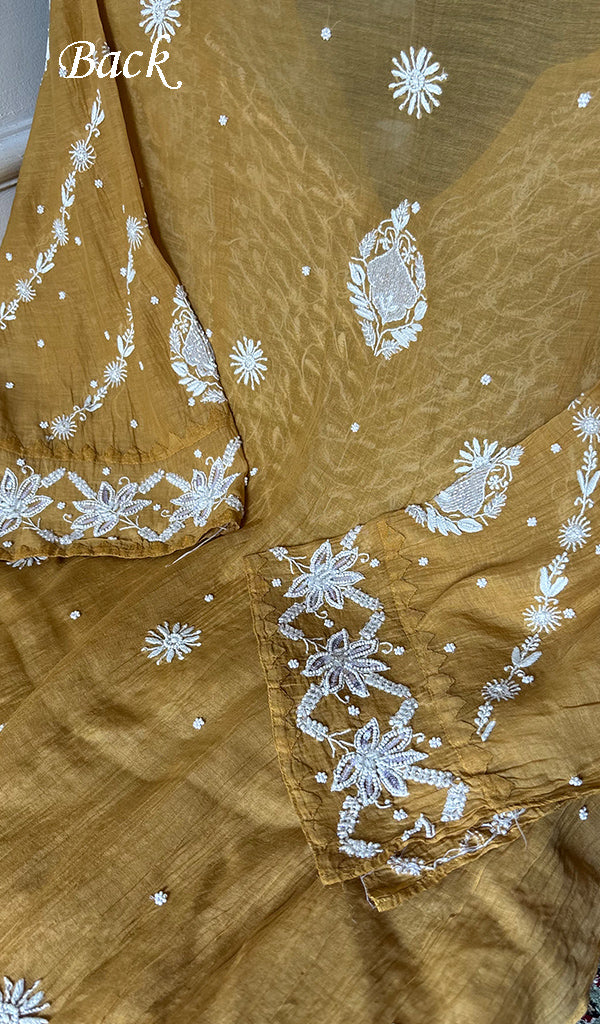 Aarushi Women's Lakhnavi Handcrafted Mul Chanderi Semi - stitched Chikankari Full Suit Material - HONC0349082