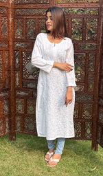 Load image into Gallery viewer, Women&#39;s Lucknowi Handcrafted Cotton Chikankari Kurti - HONC0220720
