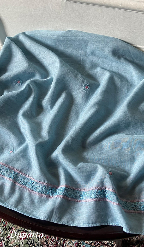 Women's Lucknowi Handcrafted Semi -Stitched Chanderi Silk Chikankari Full Suit Material - HONC0269962