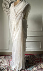 Load image into Gallery viewer, Women&#39;s Lucknowi Handcrafted Pure Organza Silk Chikankari Saree - HONC0321035
