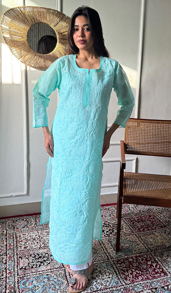 Anisa Women's Lakhnavi Handcrafted Cotton Chikankari Kurti - HONC0356981