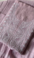 Nushrat Women's Lakhnavi Handcrafted Mul Chanderi Unstitched Kurta And Dupatta Set - HONC0247976