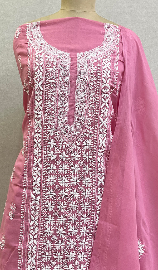 Chavi Women's Lakhnavi Handcrafted Cotton Chikankari Kurta And Dupatta Set- HONC0212208