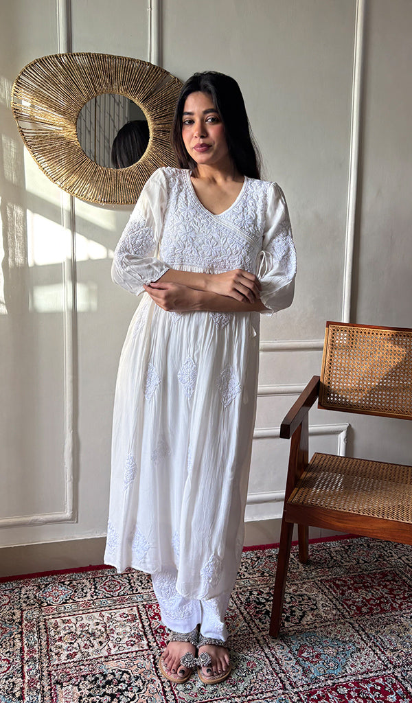 Lucknowi 手工莫代尔棉 Chikankari Angrakha - HONC0137211