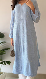 Load image into Gallery viewer, Yusra Women's Lakhnavi Handcrafted Viscose Georgette Chikankari Kurti- HONC0268917