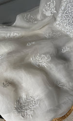 Load image into Gallery viewer, Women&#39;s Lakhnavi Handcrafted Pure Organza Chikankari Unstitched Kurta And Dupatta Set- HONC0307951

