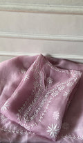 Mayuri Women's Lakhnavi Handcrafted Pure Organza Chikankari Semi - Stitched Kurta And Dupatta Set- HONC0348613