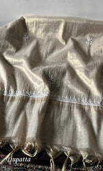 Women's Lakhnavi Handcrafted Tissue Chanderi Unstitched Chikankari Kurta And Dupatta Set - HONC0332771