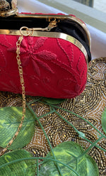 将图像加载到图库查看器中， Red Chikankari Embroidered Clutch with Black Stone Knob - HONC0232410
