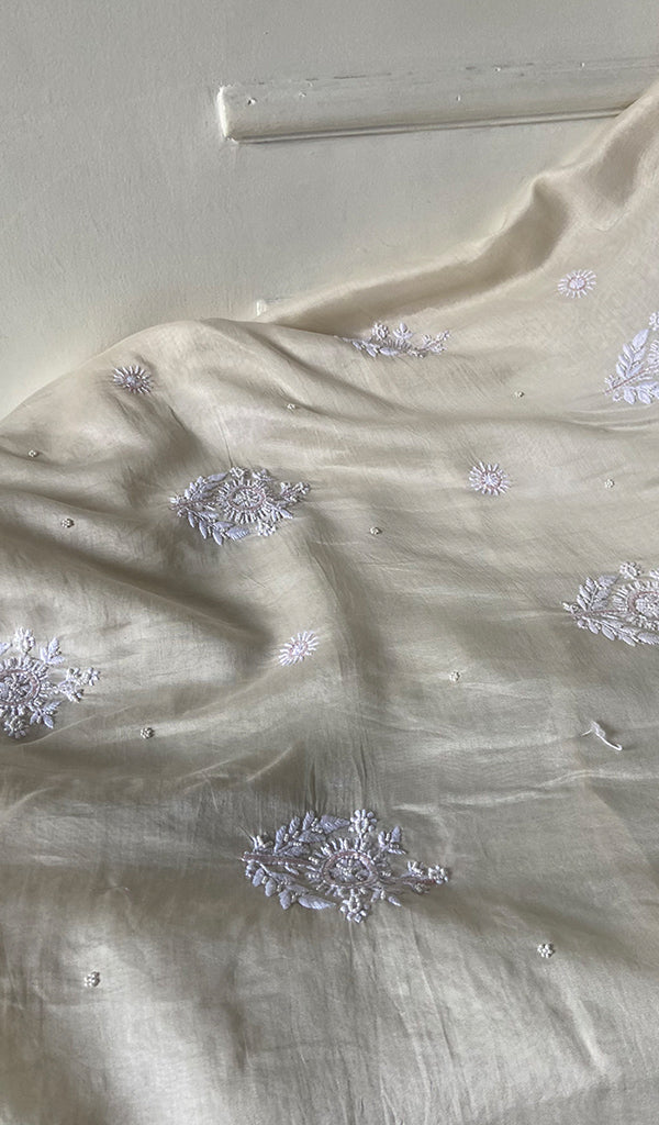 Women's Lakhnavi Handcrafted Mul Chanderi Unstitched Kurta And Dupatta Set - HONC0298568