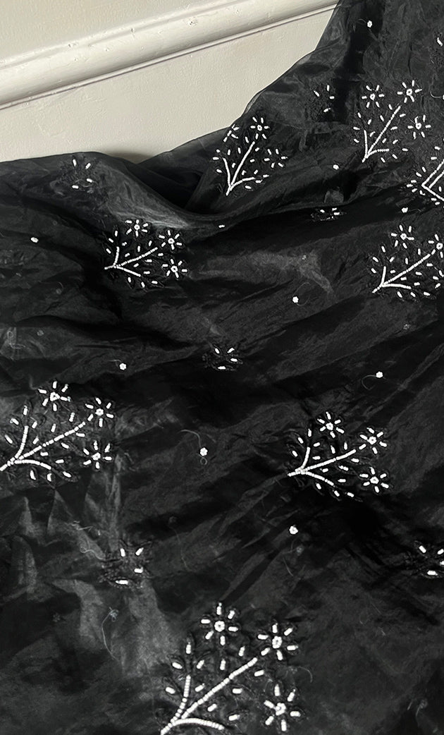 Women's Lakhnavi Handcrafted Organza Chikankari Unstitched Full Suit Material - HONC0271203