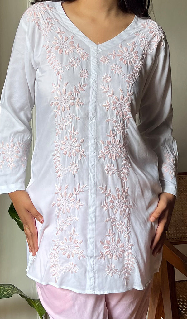 Nasrin Women's Lakhnavi Handcrafted Modal Cotton Chikankari Top - HONC0276627