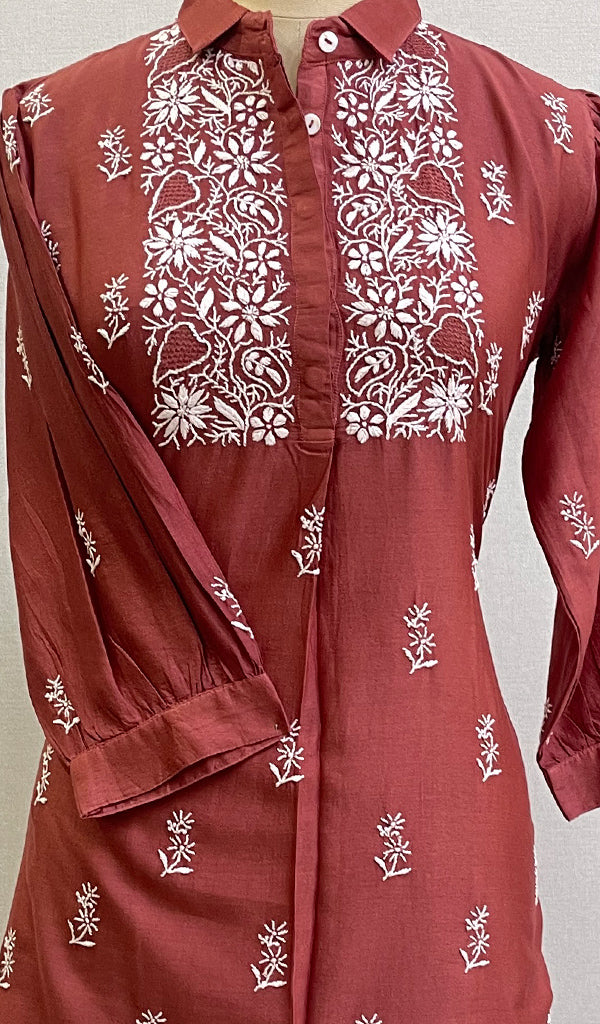 Sana Women's Lakhnavi Handcrafted Chanderi Silk Chikankari Top - HONC0166312