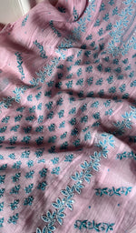 将图像加载到图库查看器中， Saziya Women's Lakhnavi Handcrafted Mul Chanderi Semi - Stitched Kurta And Dupatta Set - HONC0246405