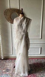 Load image into Gallery viewer, Women's Lucknowi Handcrafted Pure Organza Silk Chikankari Saree - HONC0355016
