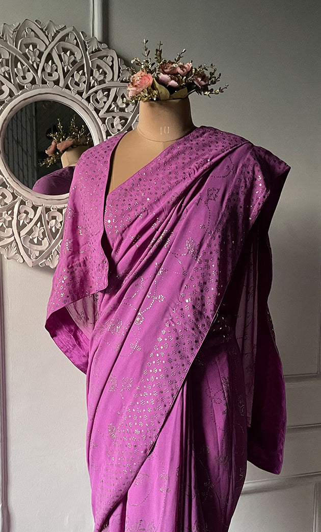 Women's Lakhnavi Handcrafted Pure Silk Georgette Chikankari Saree - HONC0314640