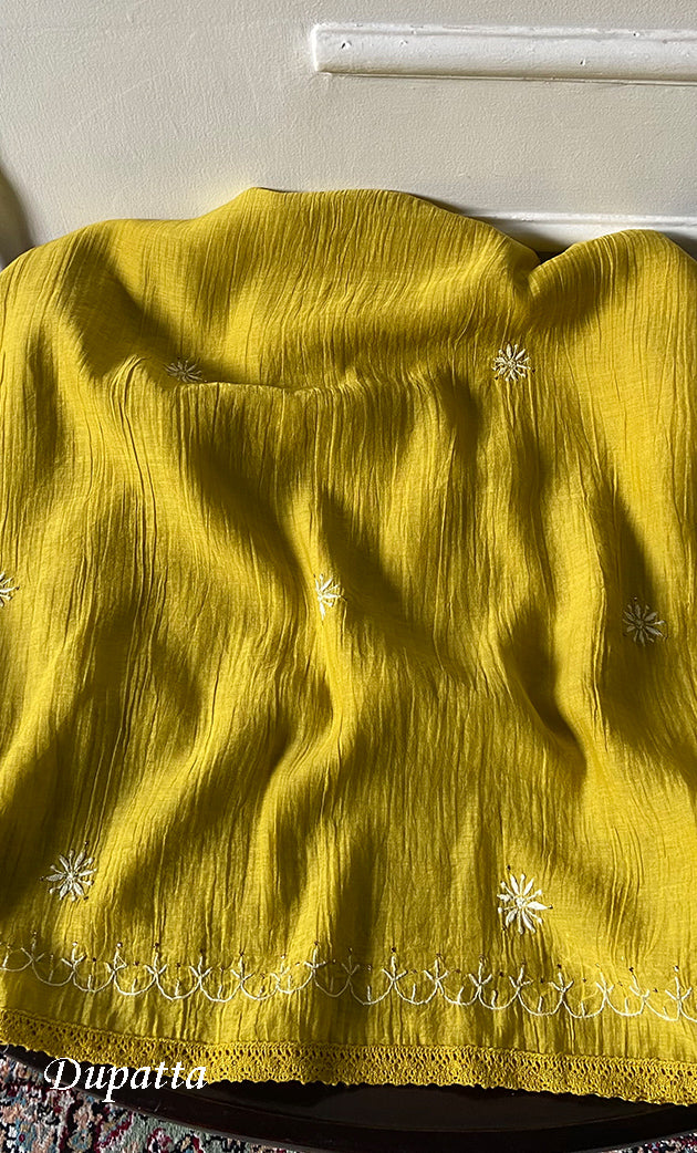 Women's Lakhnavi Handcrafted Mul Chanderi Semi - Stitched Kurta And Dupatta Set - HONC0276226