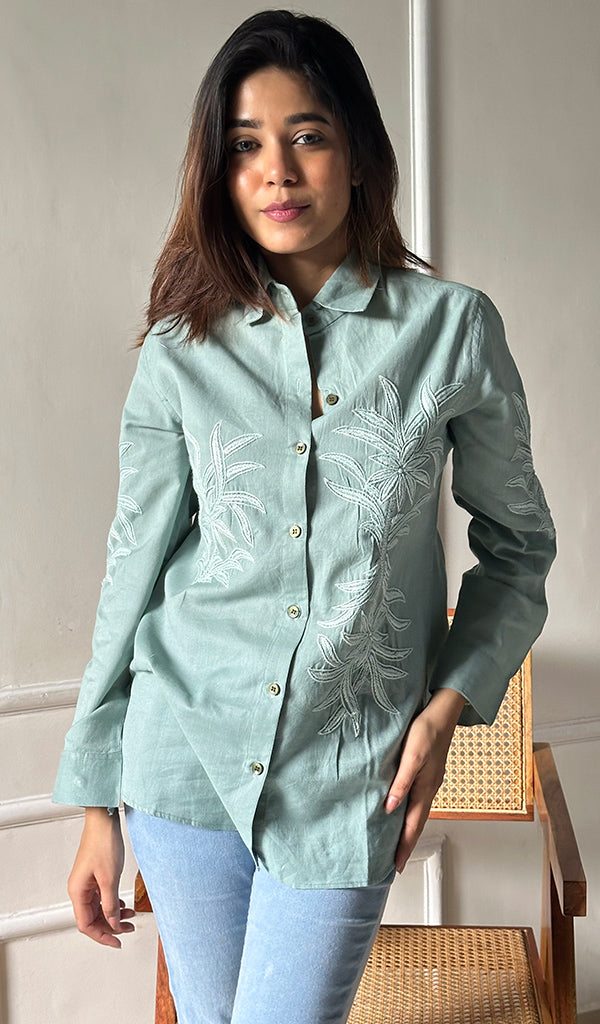 Women's Lucknowi Handcrafted Slub Cotton Chikankari Top - HONC0299089
