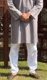 Load image into Gallery viewer, Men&#39;s Lucknowi Handcrafted Cotton Chikankari Kurta -  HONC0114551
