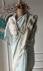 将图像加载到图库查看器中， Women&#39;s Lakhnavi Handcrafted Chanderi Silk  Chikankari Saree - HONC0312050

