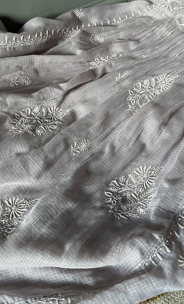 Sehmat Women's Lakhnavi Handcrafted Kota Cotton Semi - Stitched Angrakha And Dupatta Set- HONC0294480