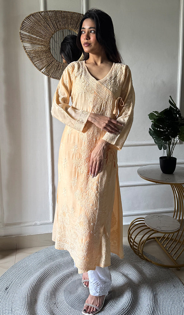 Women's Lucknowi Handcrafted Cotton Chikankari Angrakha - HONC0343792