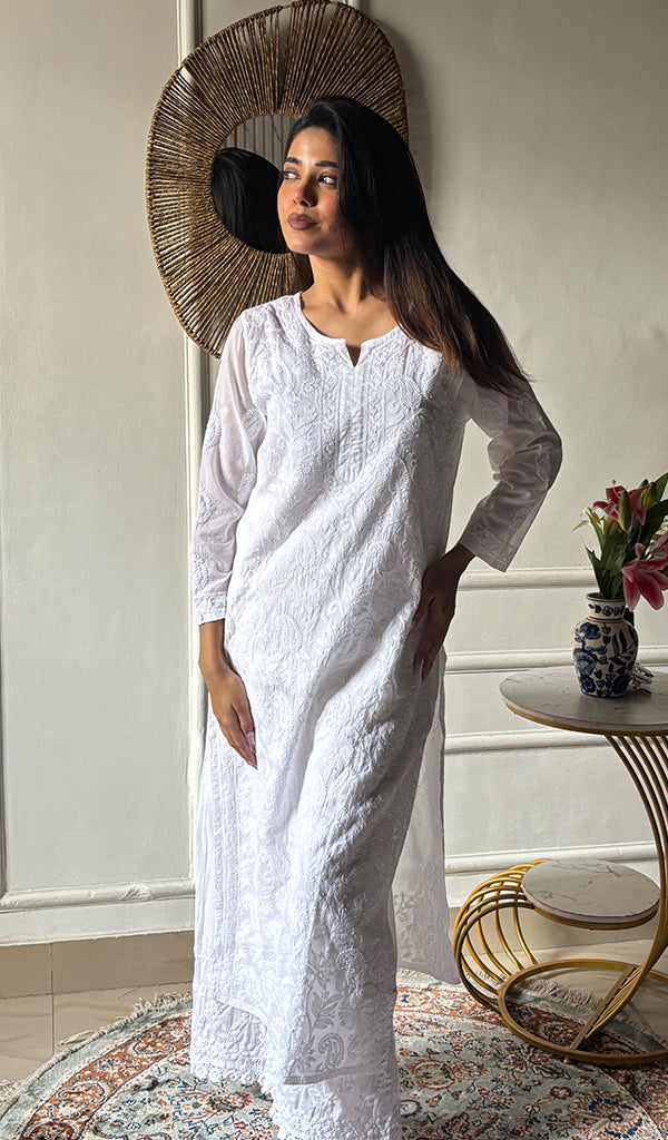 Women's Lakhnavi Handcrafted Cotton Chikankari Kurti - HONC0347113
