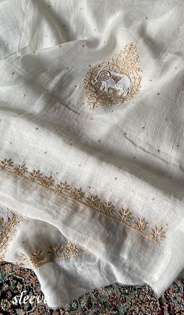 Haathi Women's Lakhnavi Handcrafted Mul Chanderi Unstitched Kurta And Dupatta Set - HONC0317803