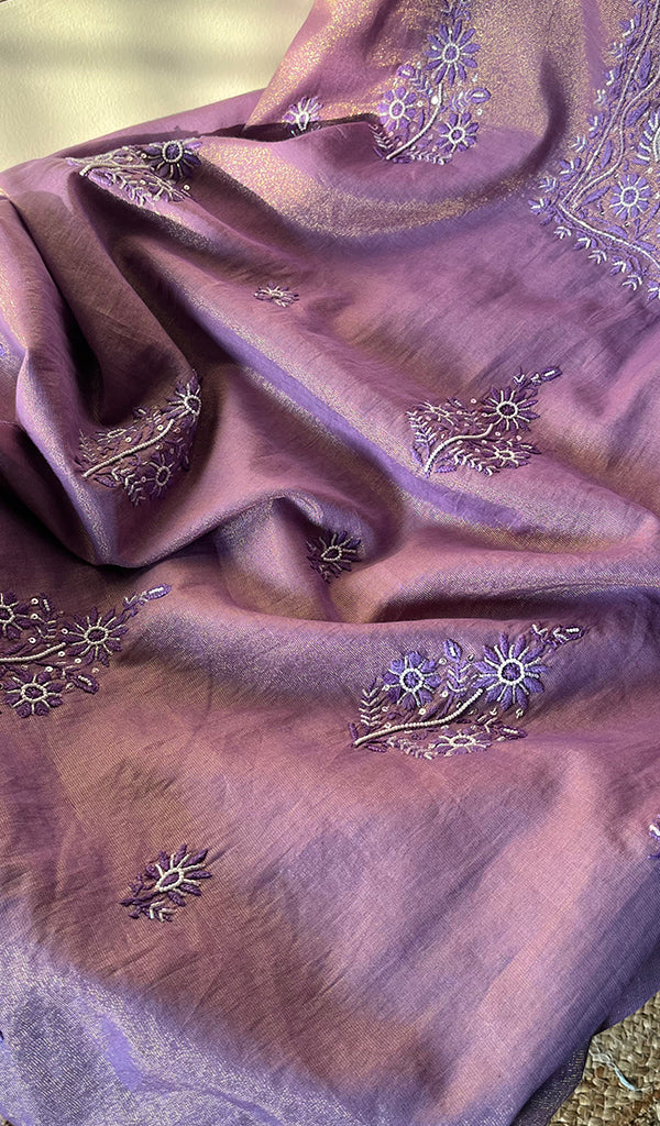 Women's Lakhnavi Handcrafted Tissue Chanderi Chikankari Suit Material - HONC0275991
