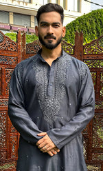Load image into Gallery viewer, Men&#39;s Lucknowi Handcrafted Cotton Chikankari Kurta - HONC0324702
