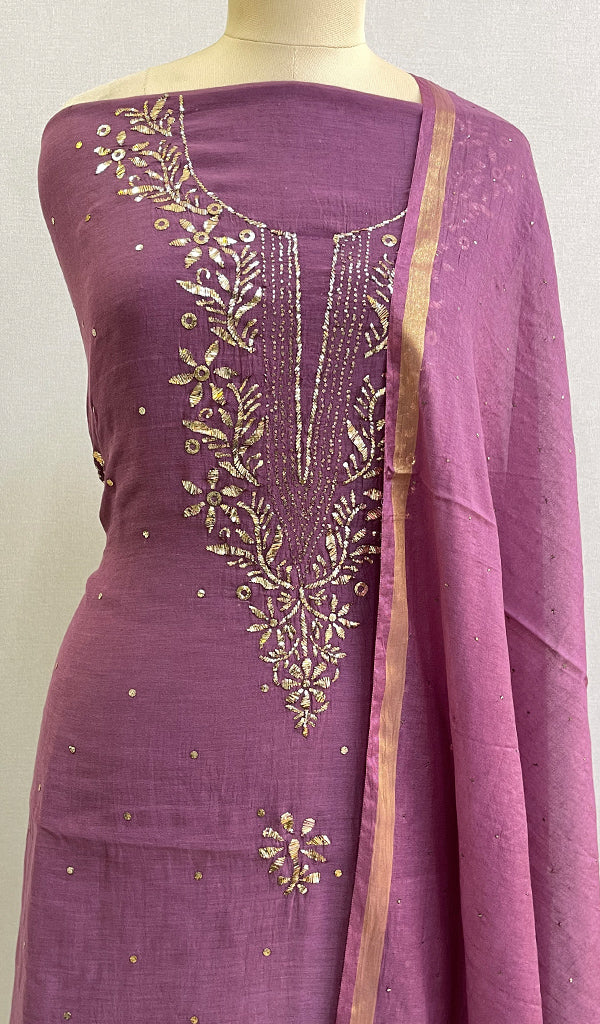 Women's Lakhnavi Handcrafted Mul Chanderi  Kurta And Dupatta Set -  HONC0166866