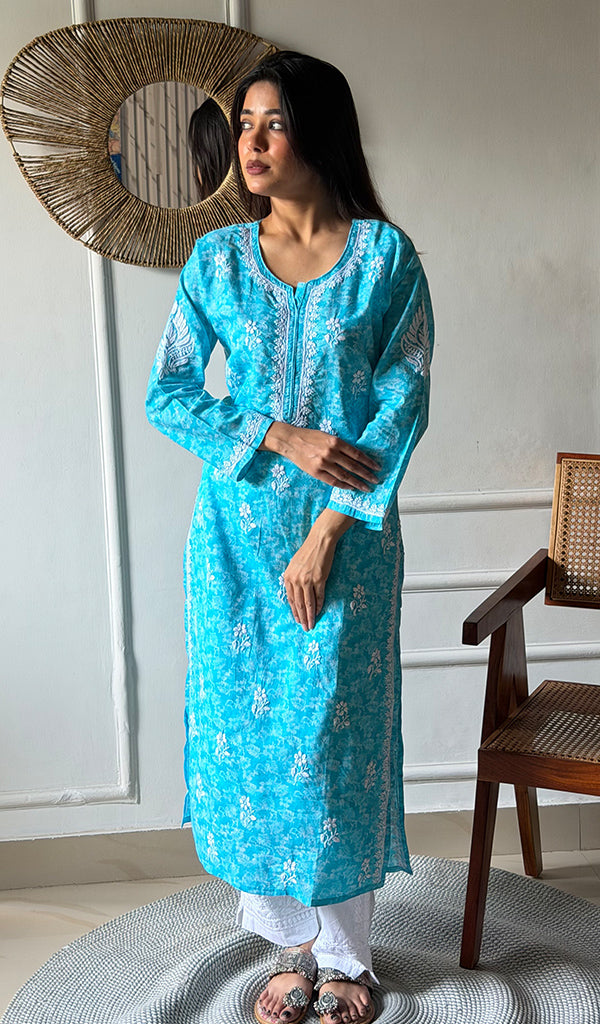 Shagufta Women's Lakhnavi Handcrafted Cotton Chikankari Kurti - HONC0350632