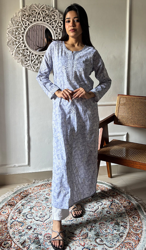 Shagufta Women's Lakhnavi Handcrafted Cotton Chikankari Kurti - HONC0350567