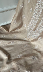 将图像加载到图库查看器中， Lucknowi Handcrafted Chanderi Silk Chikankari Unstitched Unisex Kurta Fabric - HONC0275127