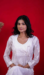 Load image into Gallery viewer, Women&#39;s Lucknowi Handcrafted Cotton Chikankari Angrakha - HONC0207020
