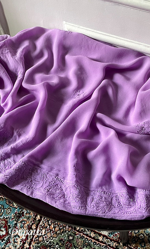 Women's Lakhnavi Handcrafted Viscose Georgette Chikankari Full Suit Material - HONC0274222